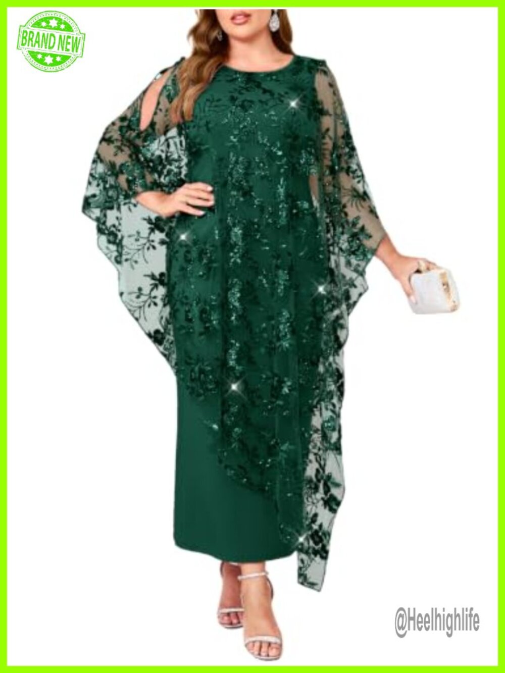 Plus Size Sequin Floral Evening Dress Formal Gown Elegant Long Overlay